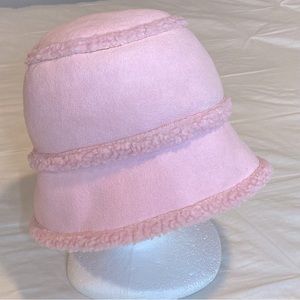 Girls Pink Faux Suede & Sherpa Winter Bucket Hat